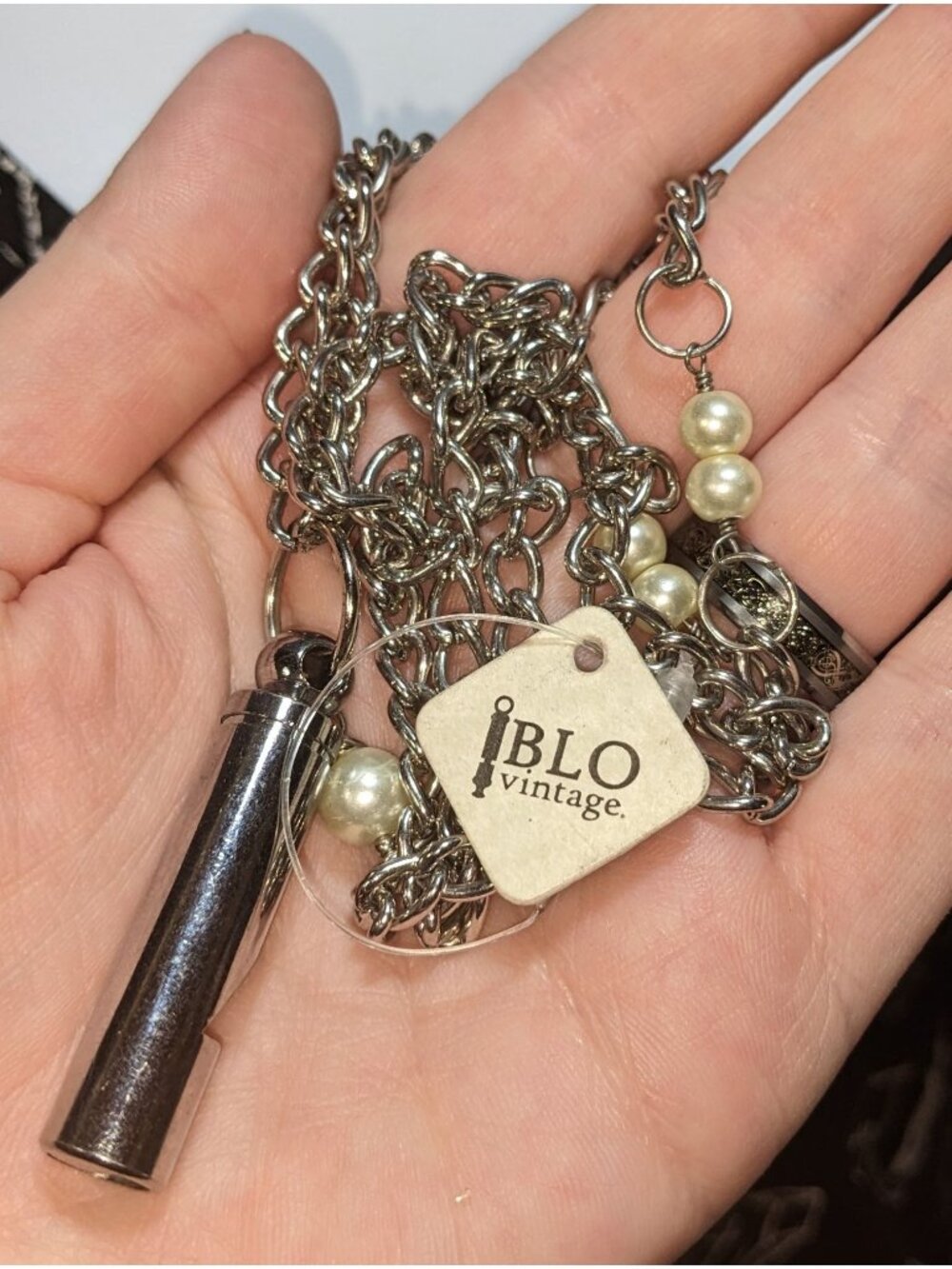 Blo Vintage Whistle Necklace With Faux Pearls & Chain
